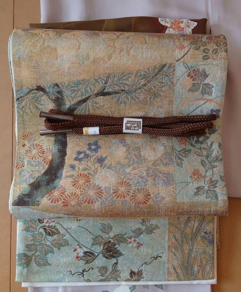 【美品】付下げ訪問着フルセット　正絹　袷　枝花文様　きもの三松謹製　唐織六通袋帯