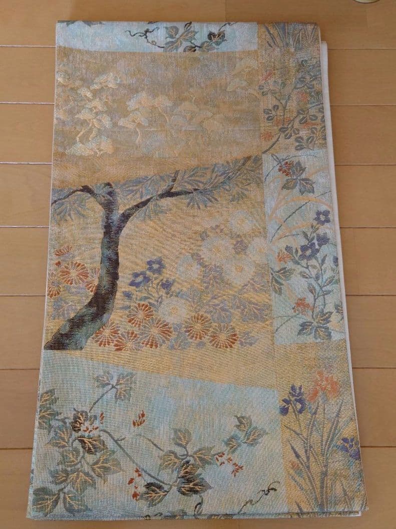 【美品】付下げ訪問着フルセット　正絹　袷　枝花文様　きもの三松謹製　唐織六通袋帯