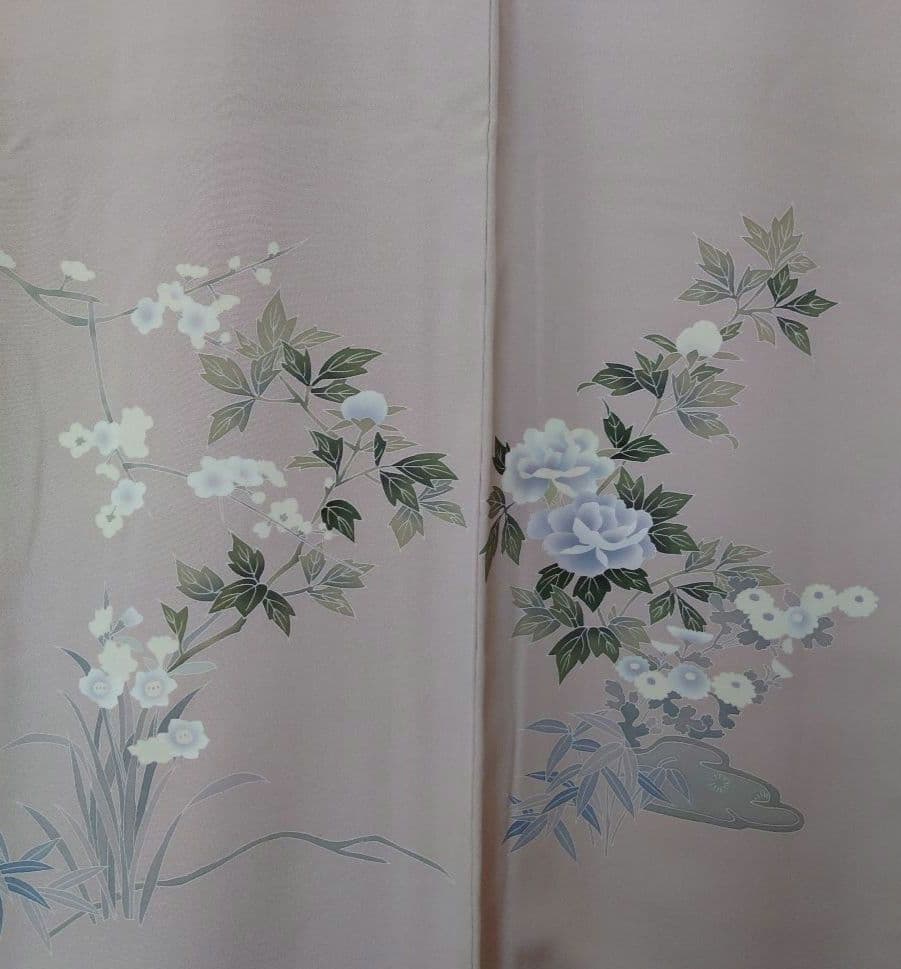 【美品】付下げ訪問着フルセット　正絹　袷　枝花文様　きもの三松謹製　唐織六通袋帯