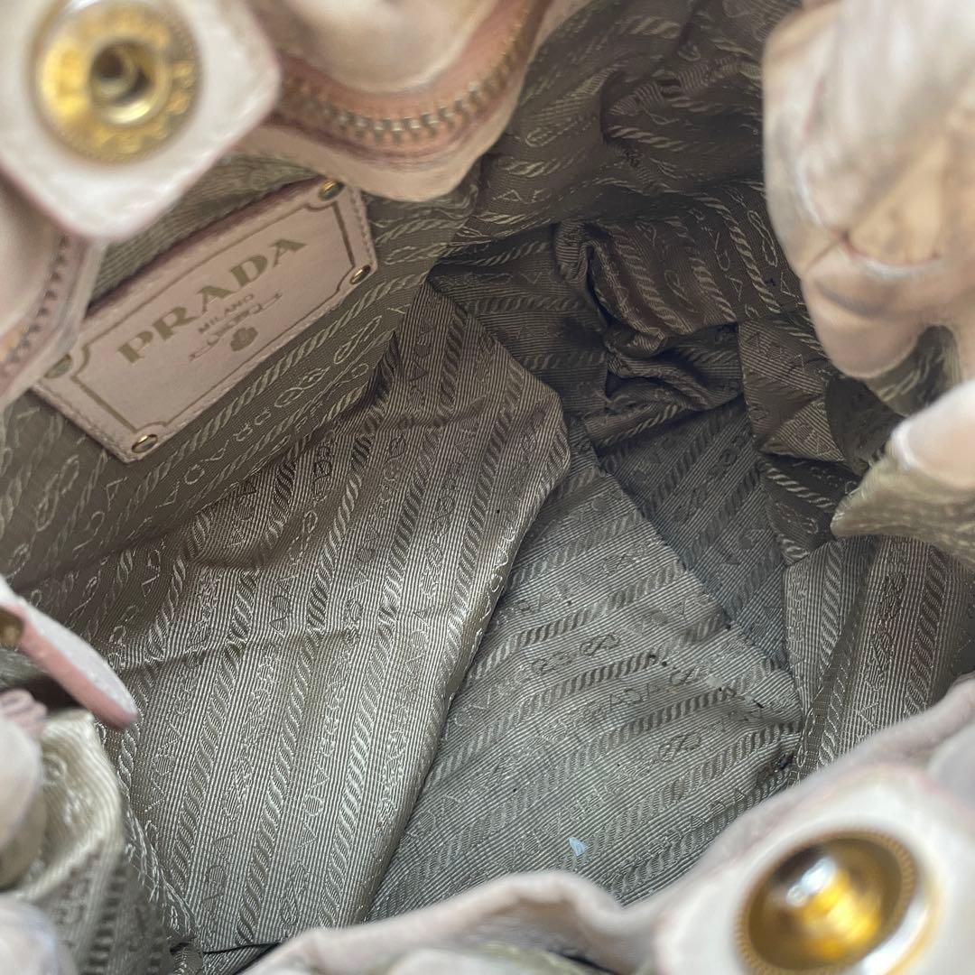 ジャンク特価✨ プラダ ナッパレザー サイドリボン トートバッグ ベージュ