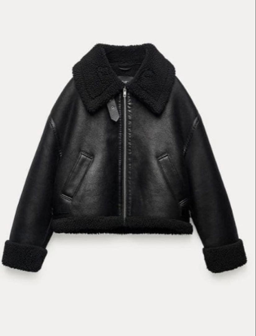 ZARA・ボア襟付きブラックレザージャケット・新品未使用