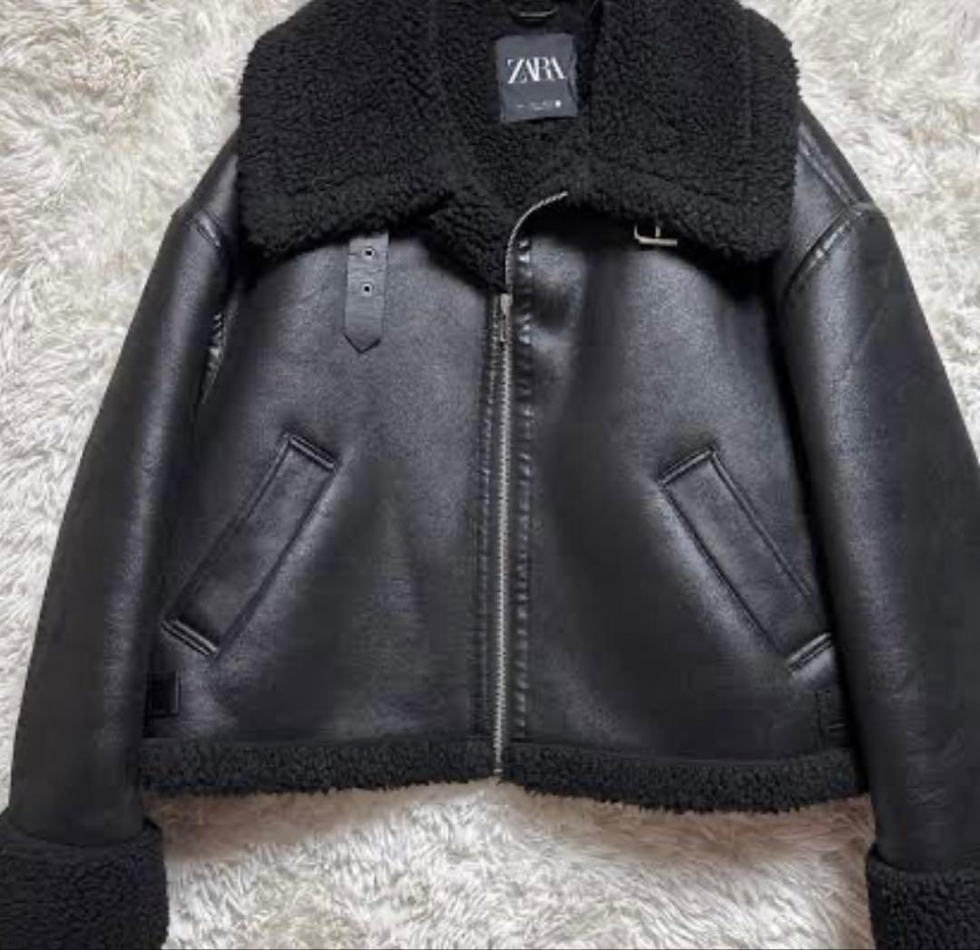 ZARA・ボア襟付きブラックレザージャケット・新品未使用