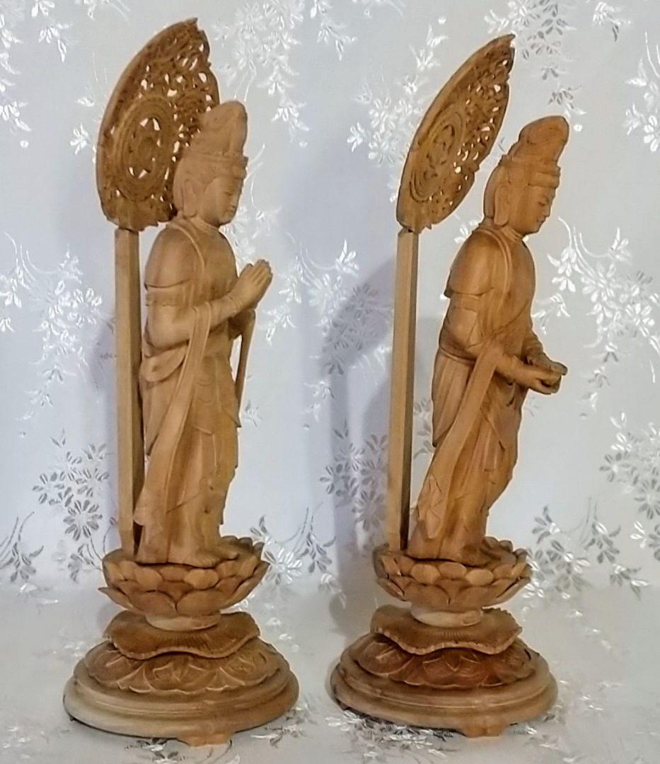 観音菩薩立像・勢至菩薩立像 3寸 #563#564 ◆白檀 木彫 仏像
