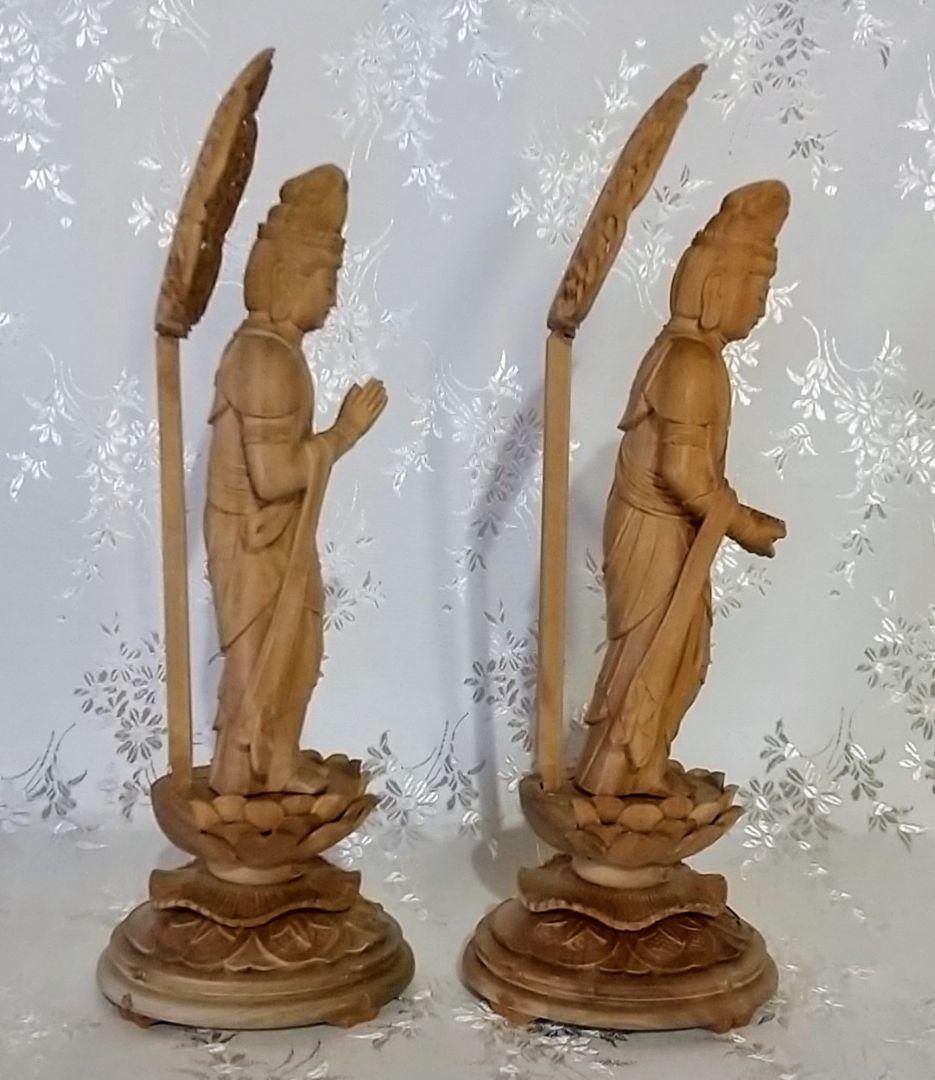 観音菩薩立像・勢至菩薩立像 3寸 #563#564 ◆白檀 木彫 仏像