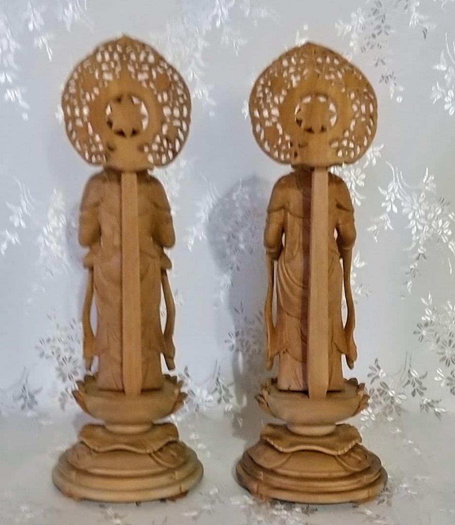 観音菩薩立像・勢至菩薩立像 3寸 #563#564 ◆白檀 木彫 仏像