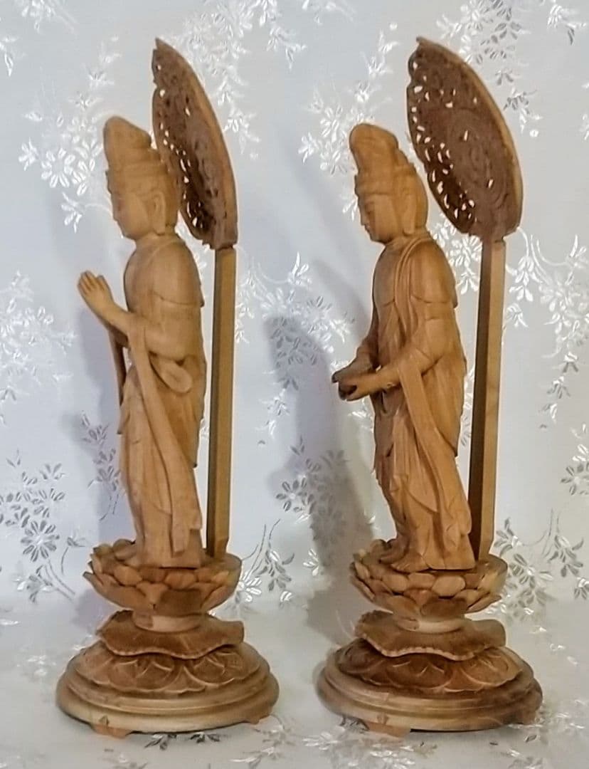 観音菩薩立像・勢至菩薩立像 3寸 #563#564 ◆白檀 木彫 仏像