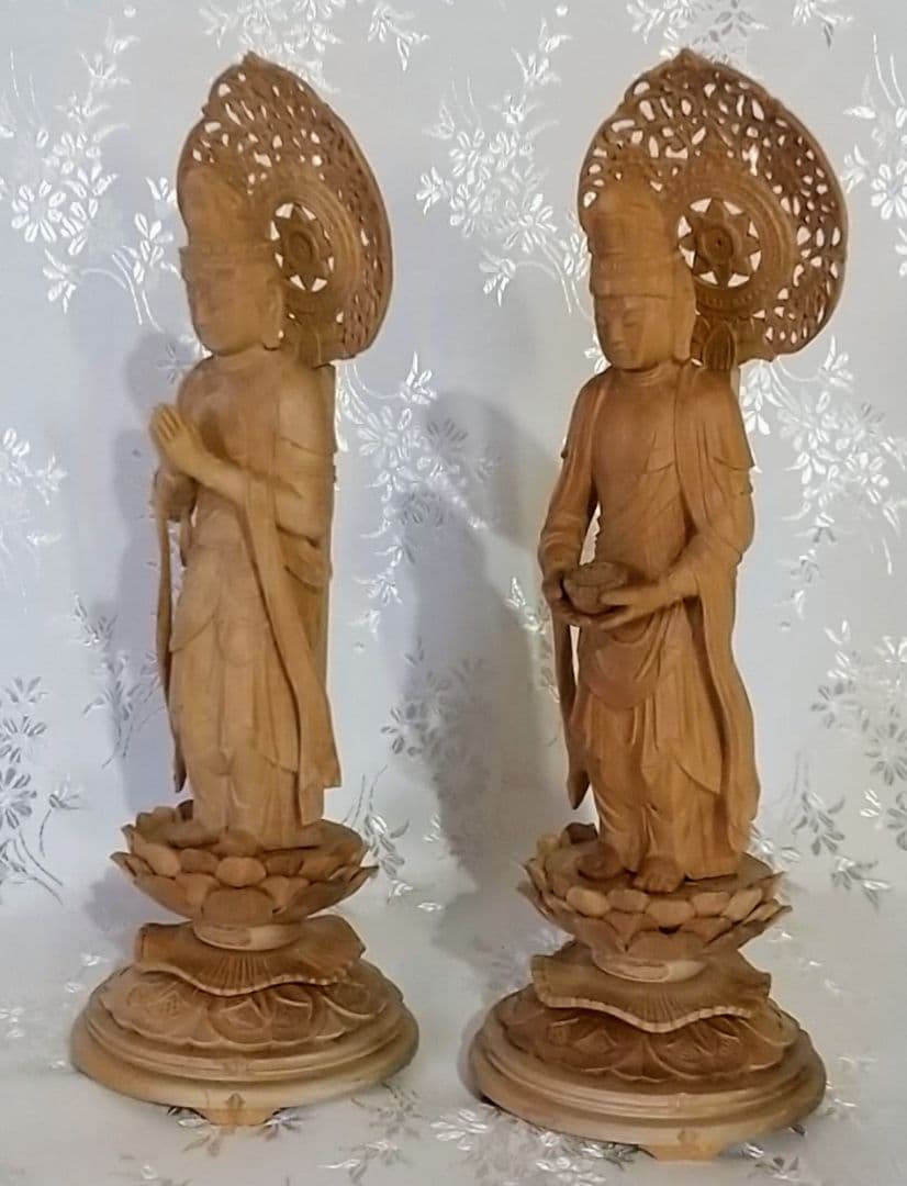 観音菩薩立像・勢至菩薩立像 3寸 #563#564 ◆白檀 木彫 仏像