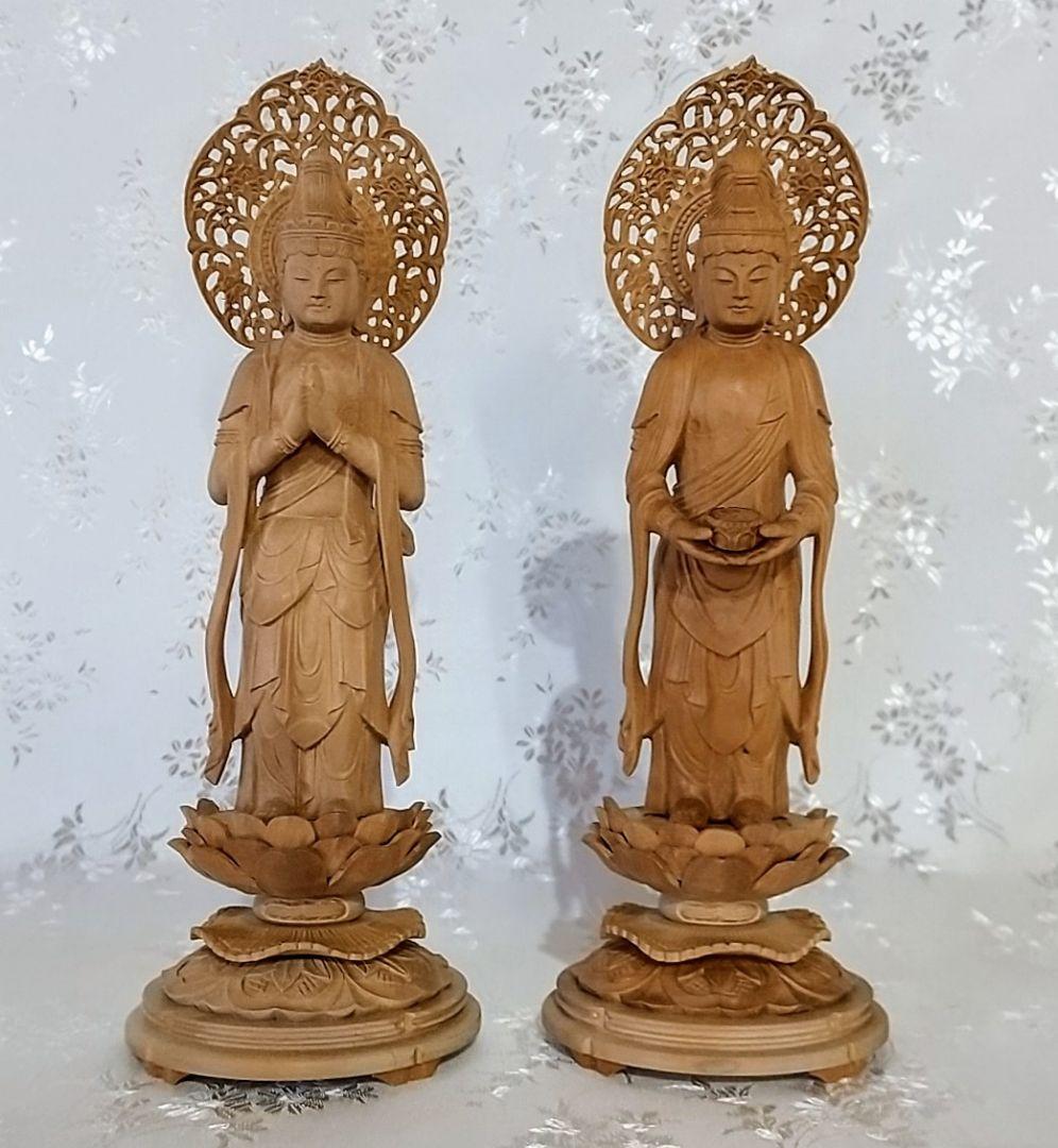 観音菩薩立像・勢至菩薩立像 3寸 #563#564 ◆白檀 木彫 仏像
