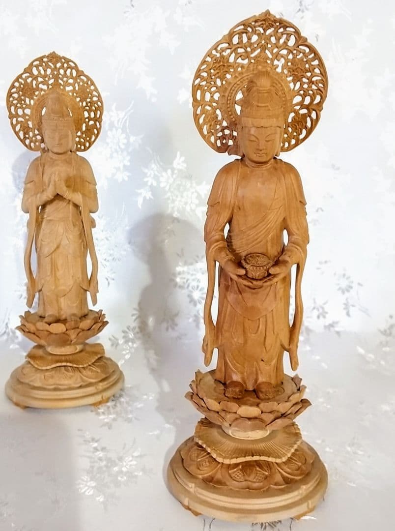 観音菩薩立像・勢至菩薩立像 3寸 #563#564 ◆白檀 木彫 仏像