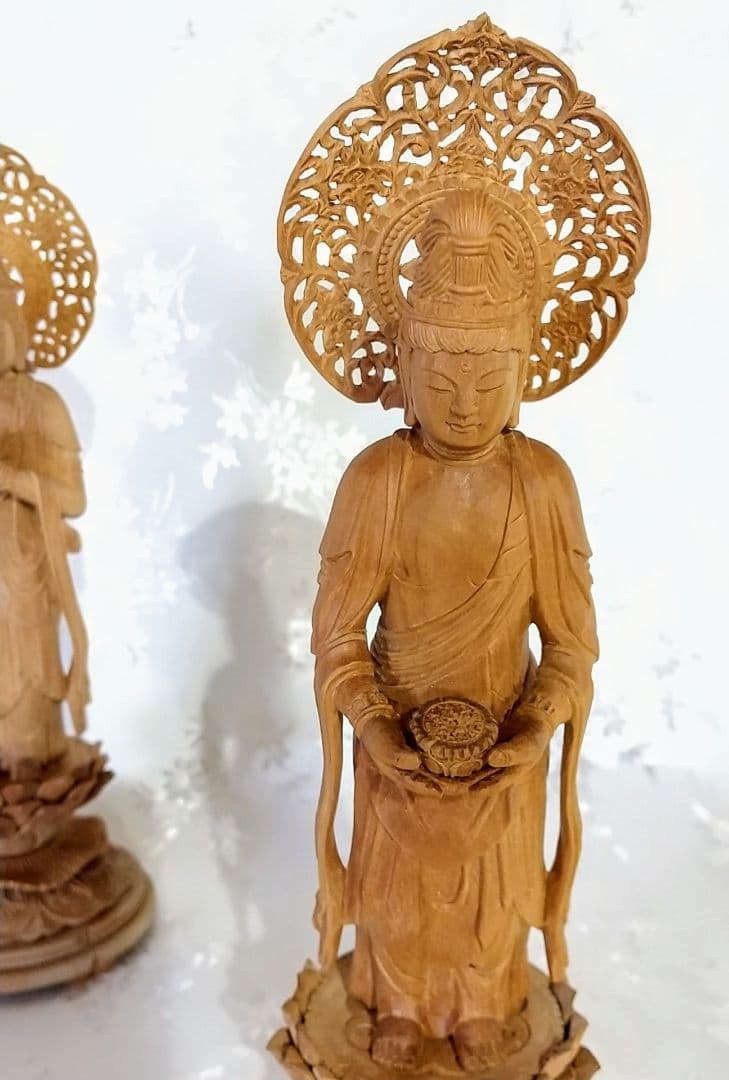 観音菩薩立像・勢至菩薩立像 3寸 #563#564 ◆白檀 木彫 仏像