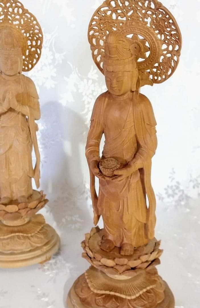 観音菩薩立像・勢至菩薩立像 3寸 #563#564 ◆白檀 木彫 仏像