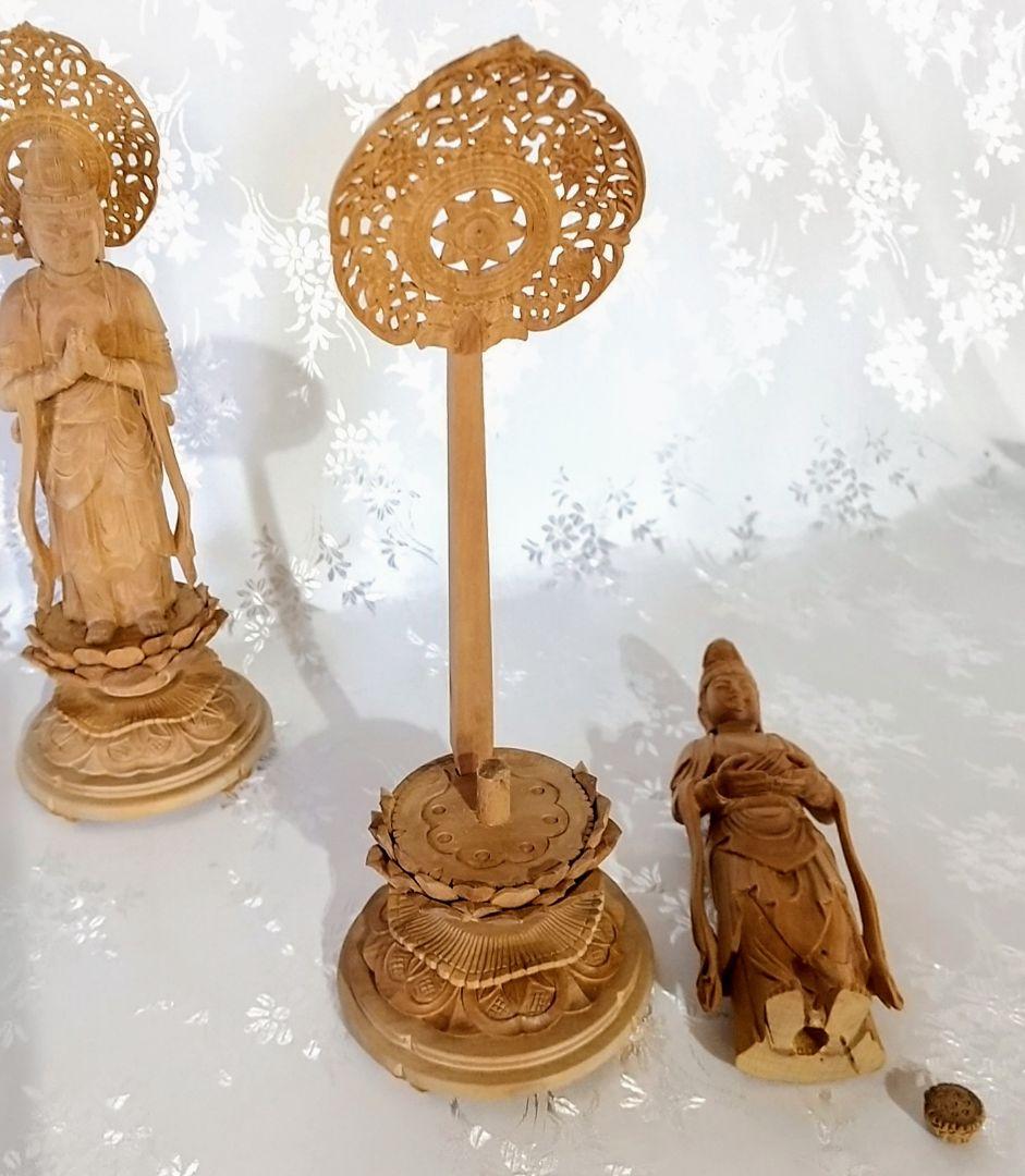 観音菩薩立像・勢至菩薩立像 3寸 #563#564 ◆白檀 木彫 仏像