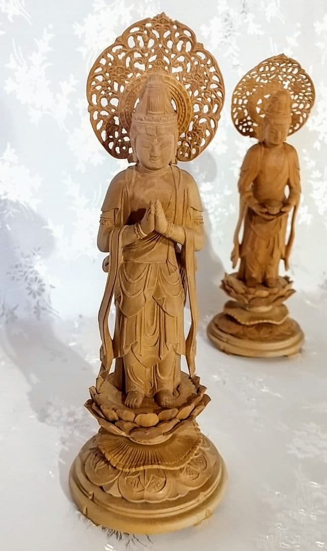 観音菩薩立像・勢至菩薩立像 3寸 #563#564 ◆白檀 木彫 仏像
