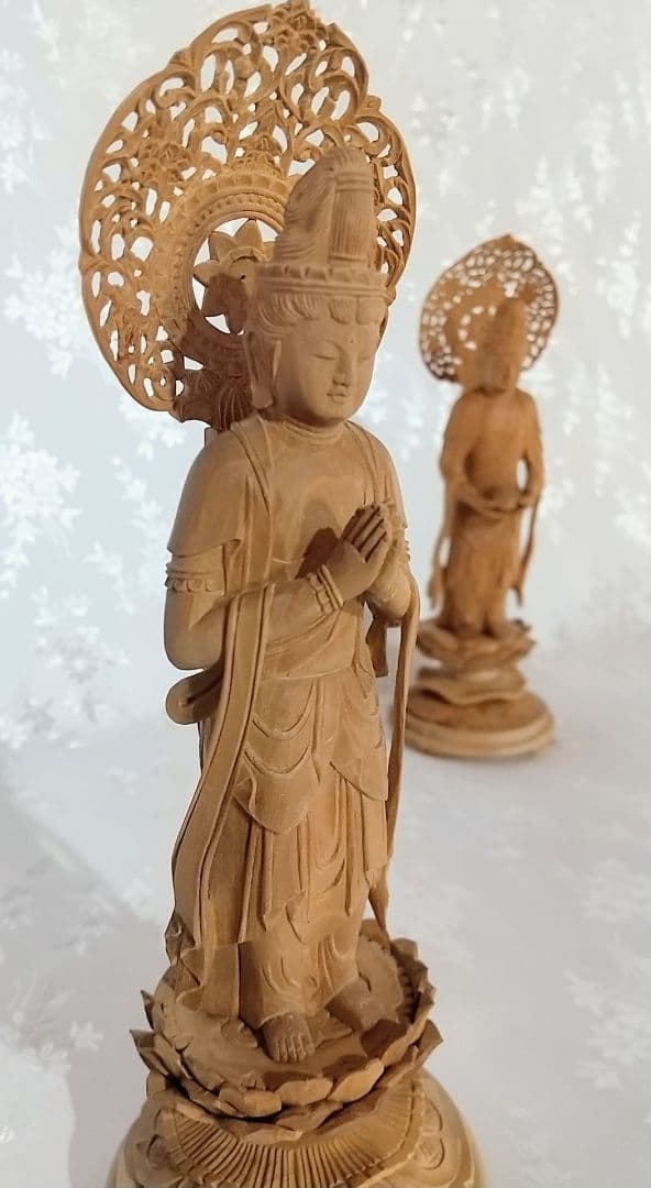 観音菩薩立像・勢至菩薩立像 3寸 #563#564 ◆白檀 木彫 仏像