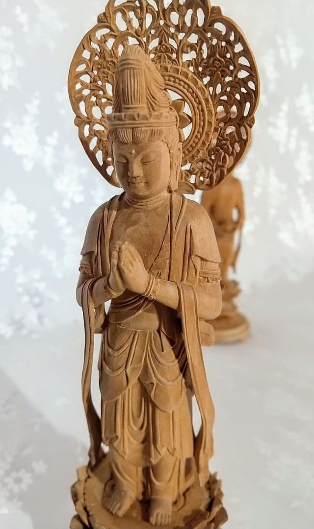 観音菩薩立像・勢至菩薩立像 3寸 #563#564 ◆白檀 木彫 仏像