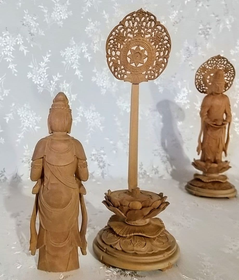 観音菩薩立像・勢至菩薩立像 3寸 #563#564 ◆白檀 木彫 仏像