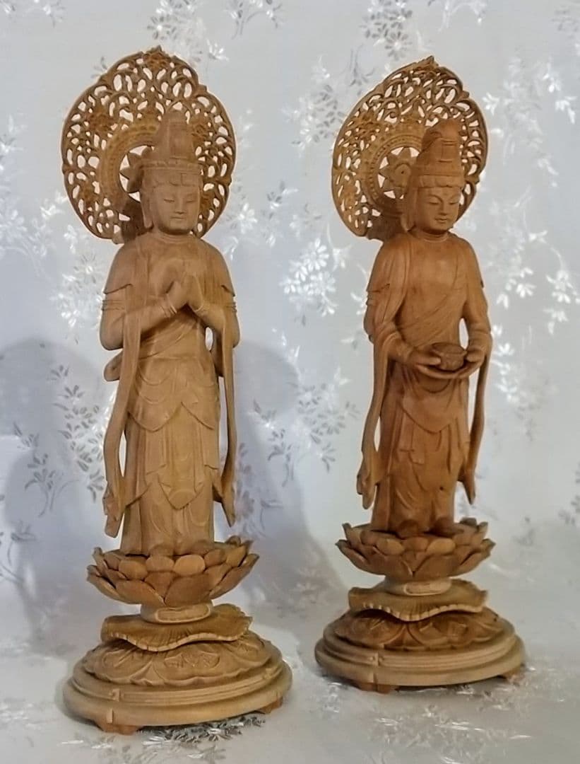 観音菩薩立像・勢至菩薩立像 3寸 #563#564 ◆白檀 木彫 仏像
