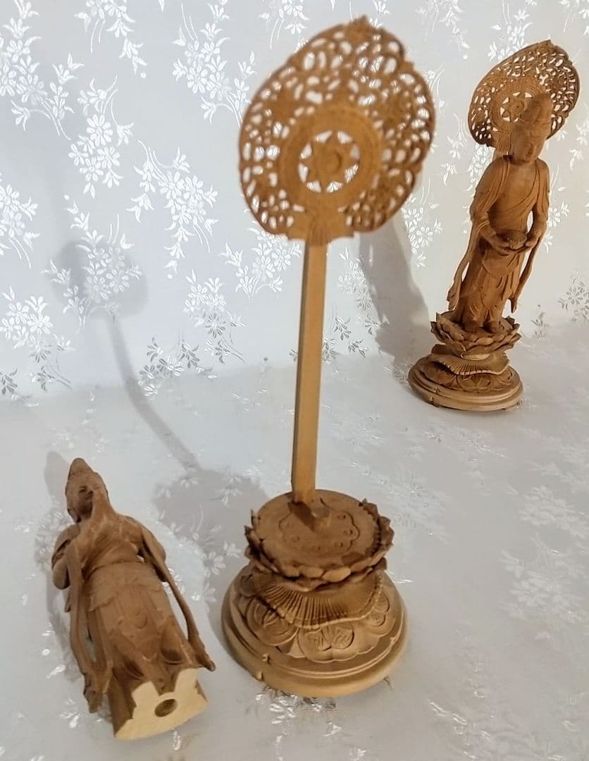 観音菩薩立像・勢至菩薩立像 3寸 #563#564 ◆白檀 木彫 仏像