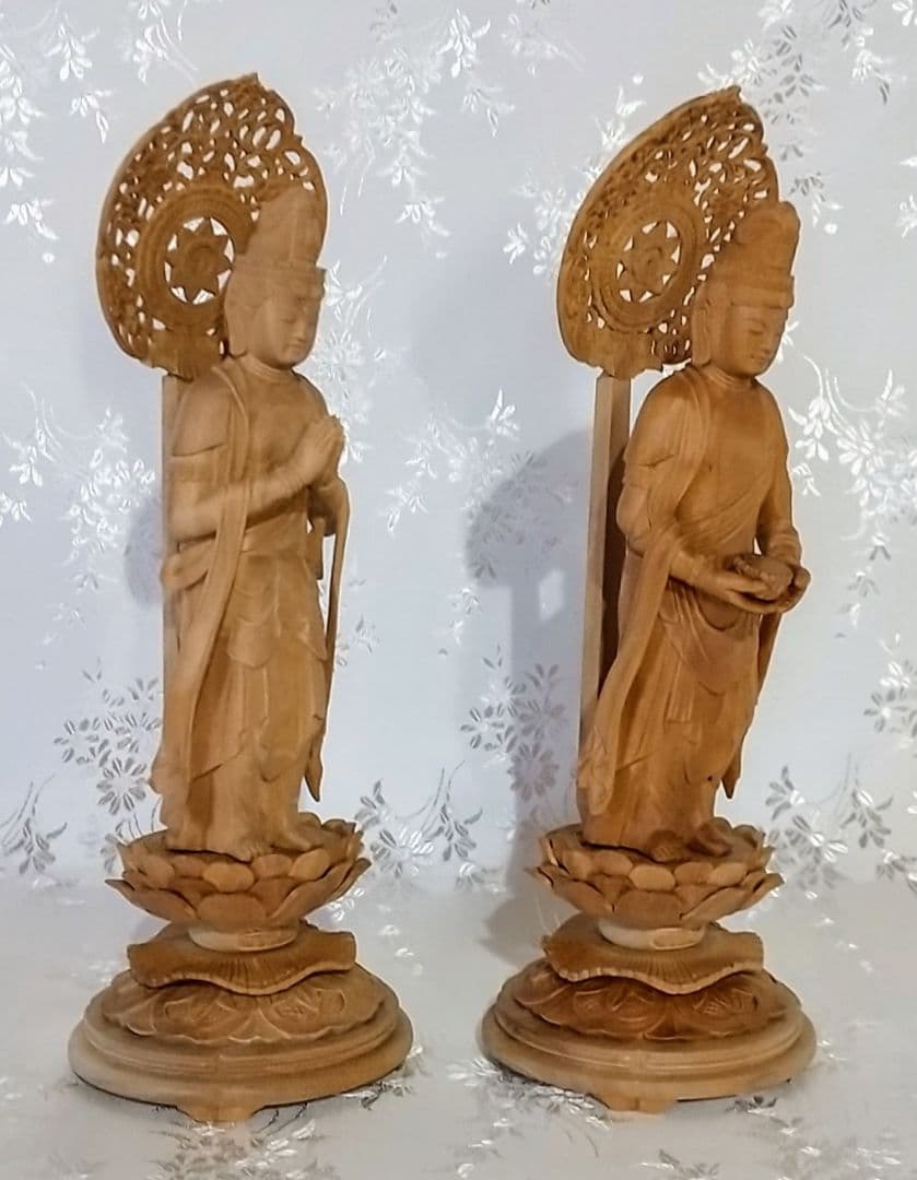 観音菩薩立像・勢至菩薩立像 3寸 #563#564 ◆白檀 木彫 仏像