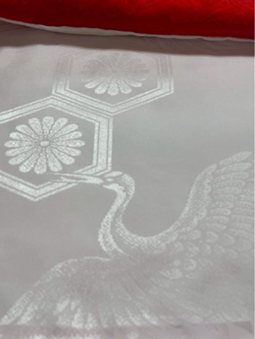 産着　女の子　正絹　ポリエステル　金駒刺繍　絞り　高級　赤　長襦袢付き　地紋