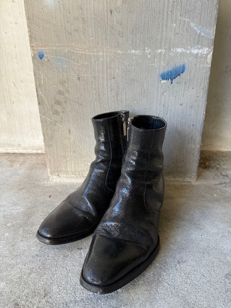 靴 SAINT LAURENT Cracked Leather Heel Boots