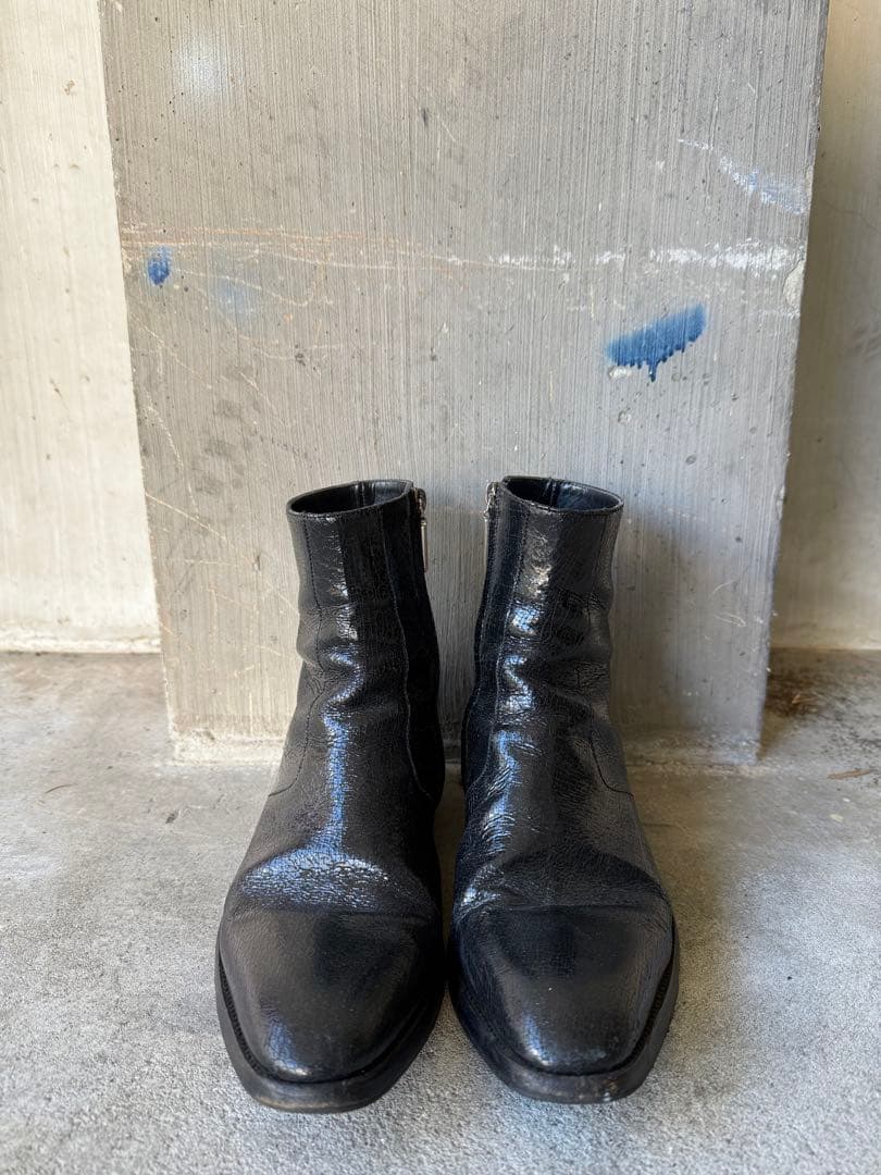 靴 SAINT LAURENT Cracked Leather Heel Boots