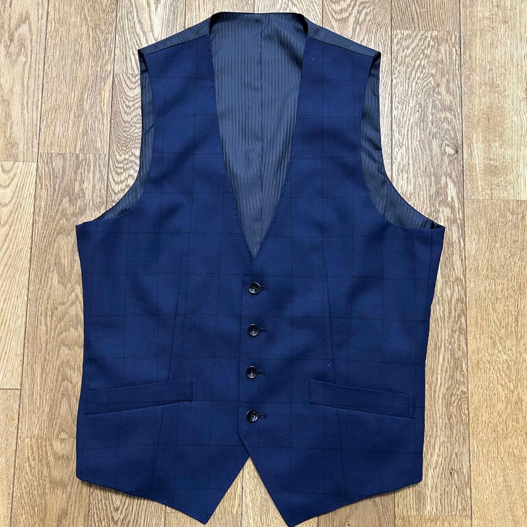 SUIT SELECT スリーピーススーツ (A4) 紺色 ウィンドウペーン柄