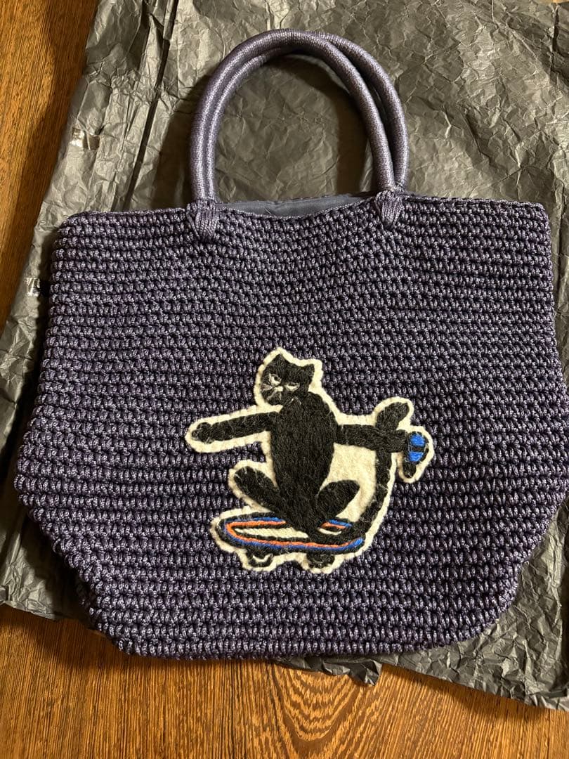 ラドロー★猫ワッペン濃紺トートバッグ美品