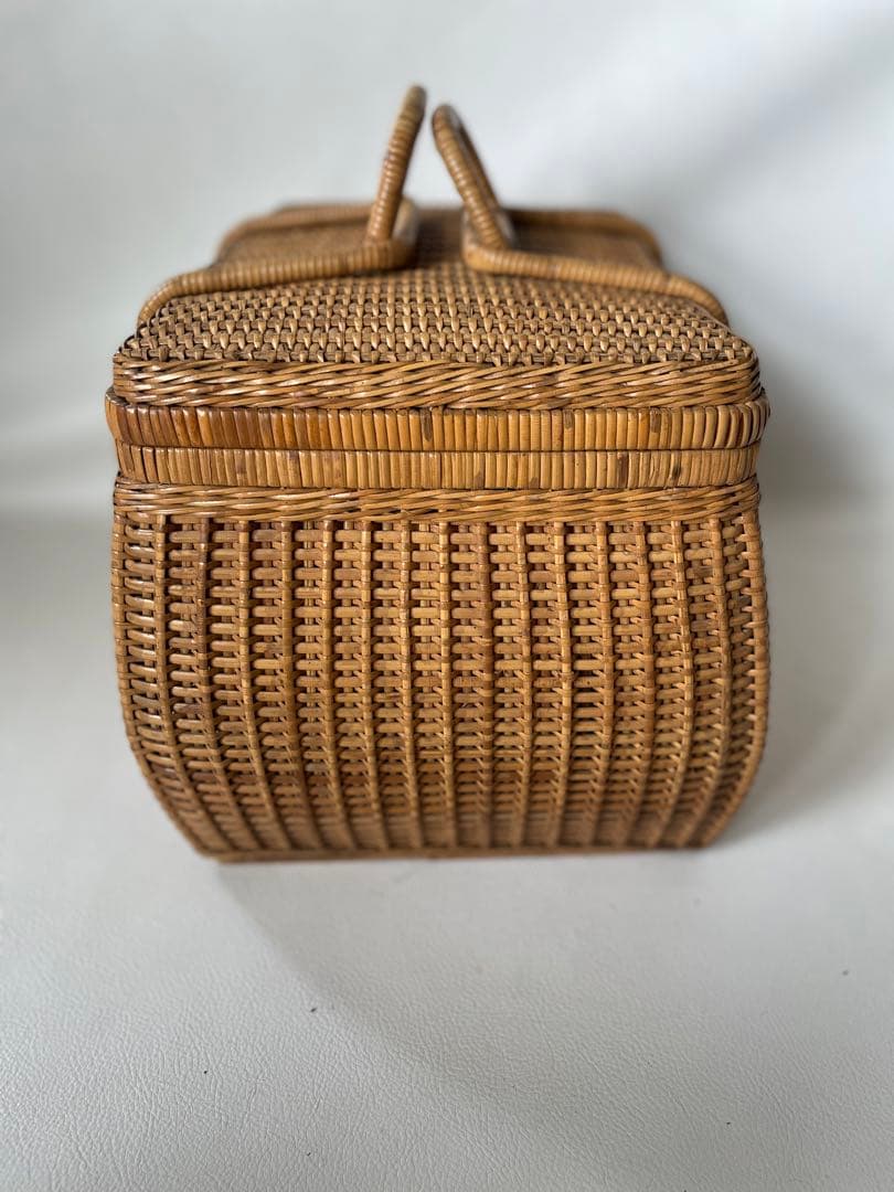 竹細工 竹編み細工 天然素材 手付き バスケット 籠 古民具 当時物 ピクニック