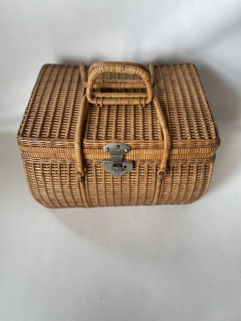 竹細工 竹編み細工 天然素材 手付き バスケット 籠 古民具 当時物 ピクニック