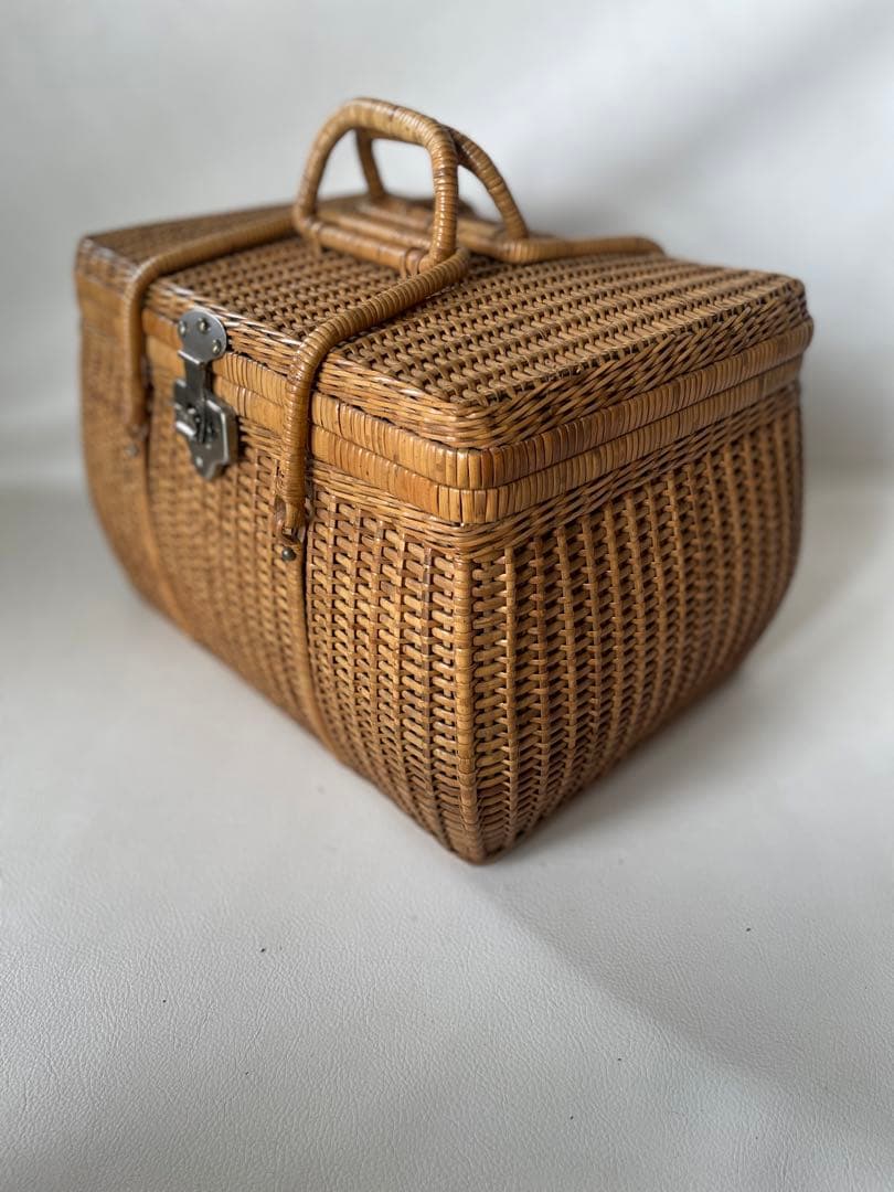 竹細工 竹編み細工 天然素材 手付き バスケット 籠 古民具 当時物 ピクニック