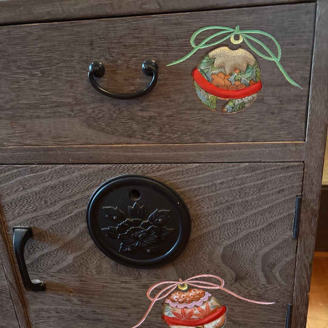 箱長　箪笥　木目込　桐木目込細工　鈴　昭和レトロ　インテリア　訳あり