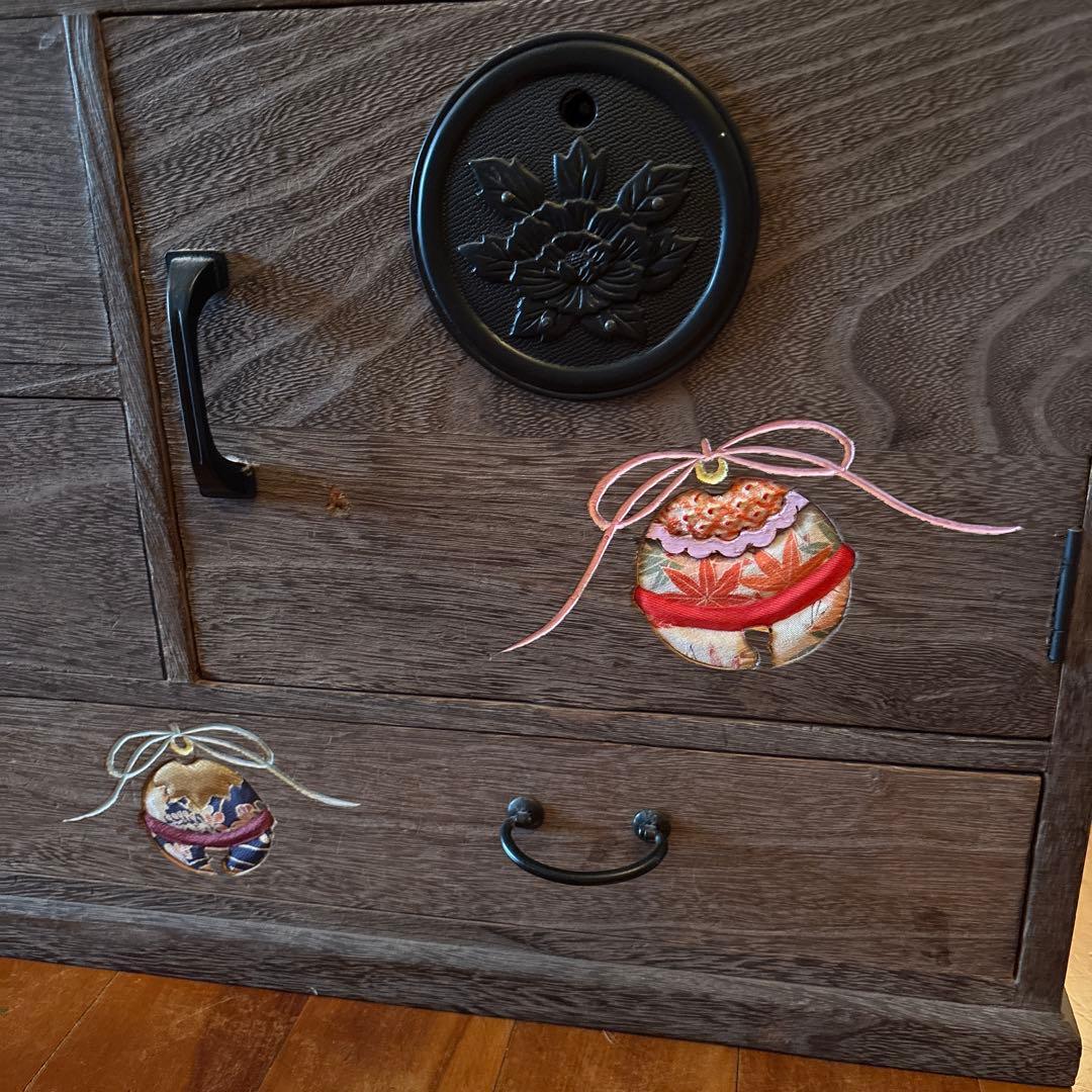 箱長　箪笥　木目込　桐木目込細工　鈴　昭和レトロ　インテリア　訳あり