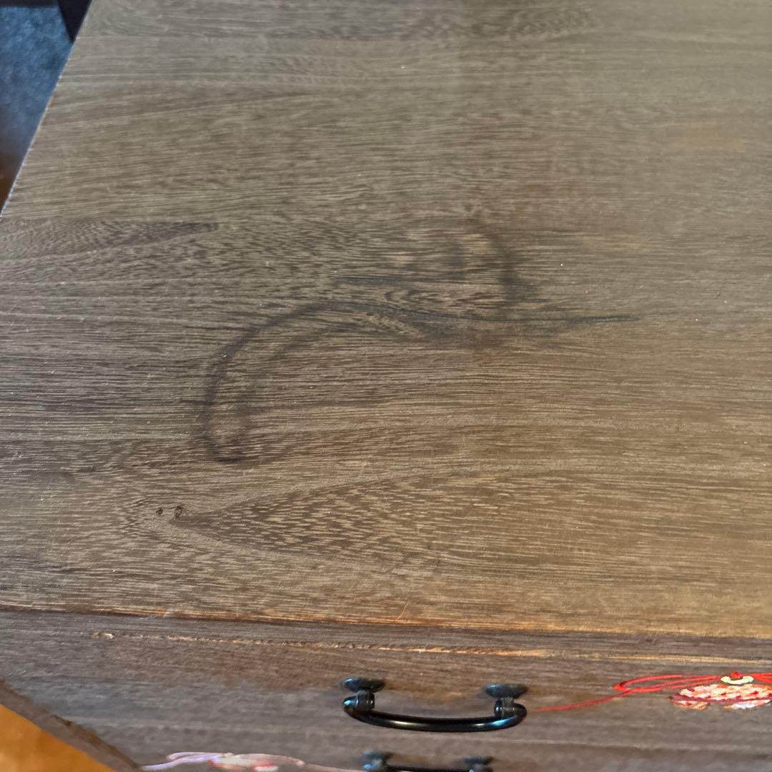 箱長　箪笥　木目込　桐木目込細工　鈴　昭和レトロ　インテリア　訳あり