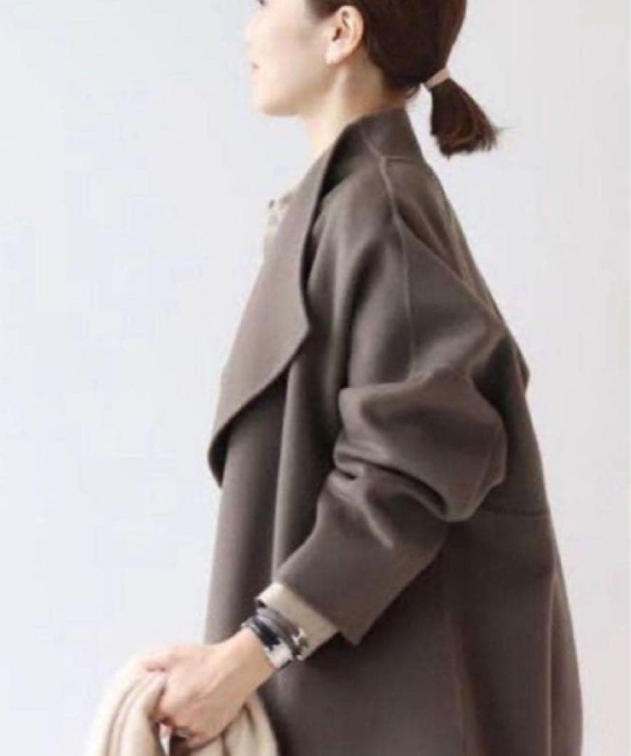 プラージュ ハミルトンミドルコート　カーキ　グレージュ　ノーカラー