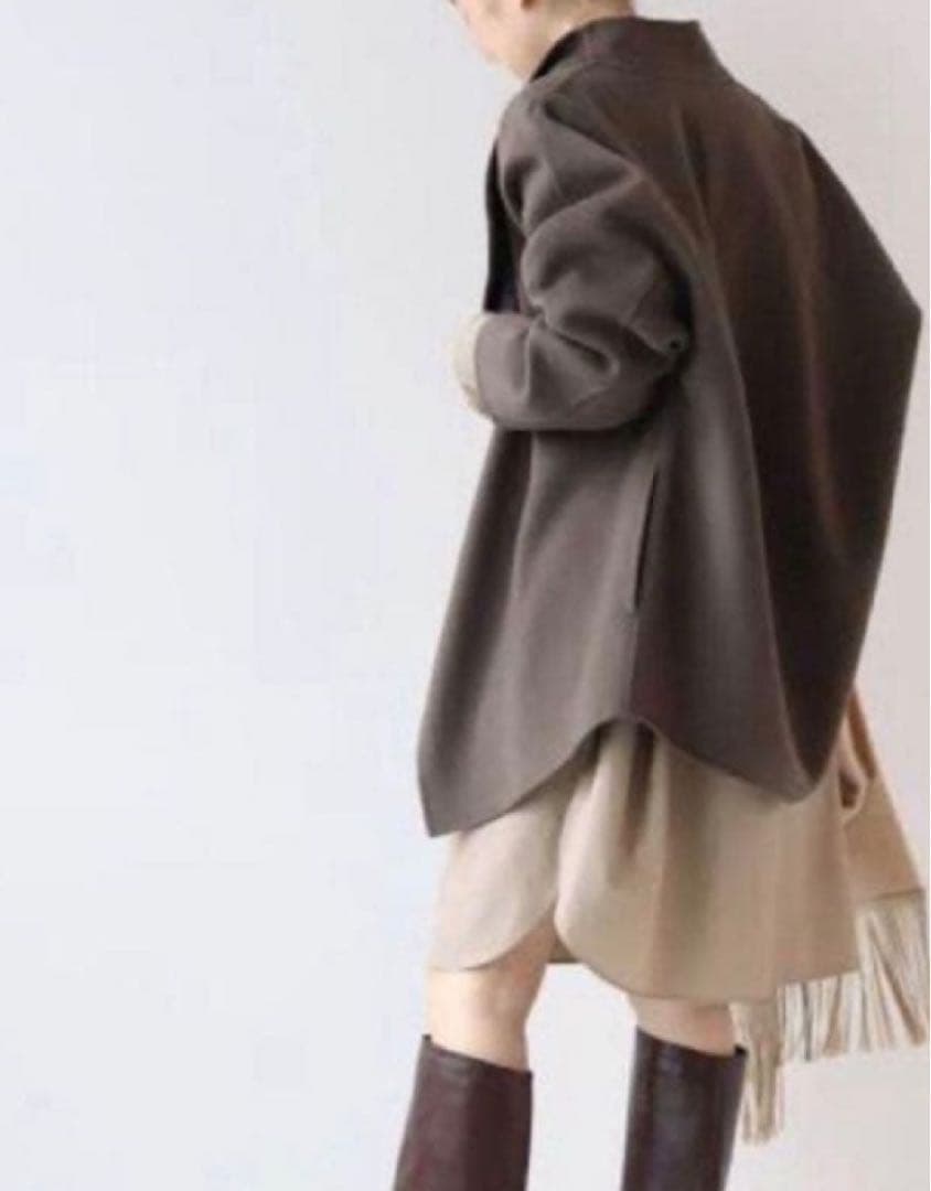 プラージュ ハミルトンミドルコート　カーキ　グレージュ　ノーカラー