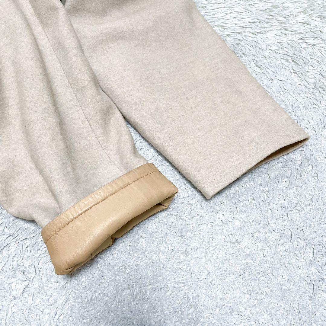 希少✨エルメス Hロゴ レザーボタン ダブルフェイス フレアコート レザートリム