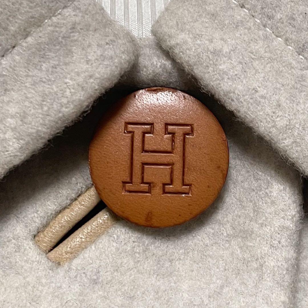 希少✨エルメス Hロゴ レザーボタン ダブルフェイス フレアコート レザートリム