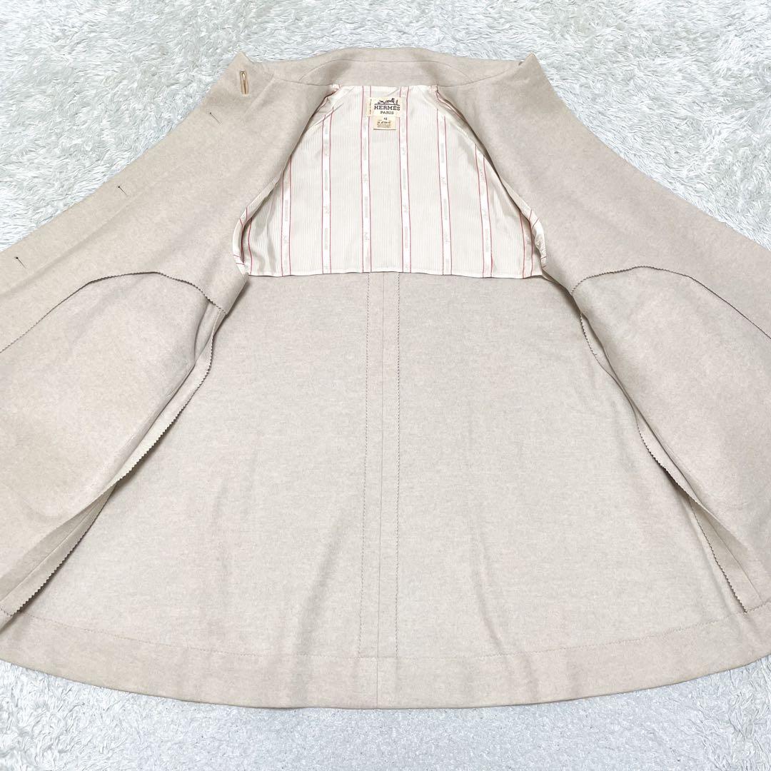 希少✨エルメス Hロゴ レザーボタン ダブルフェイス フレアコート レザートリム