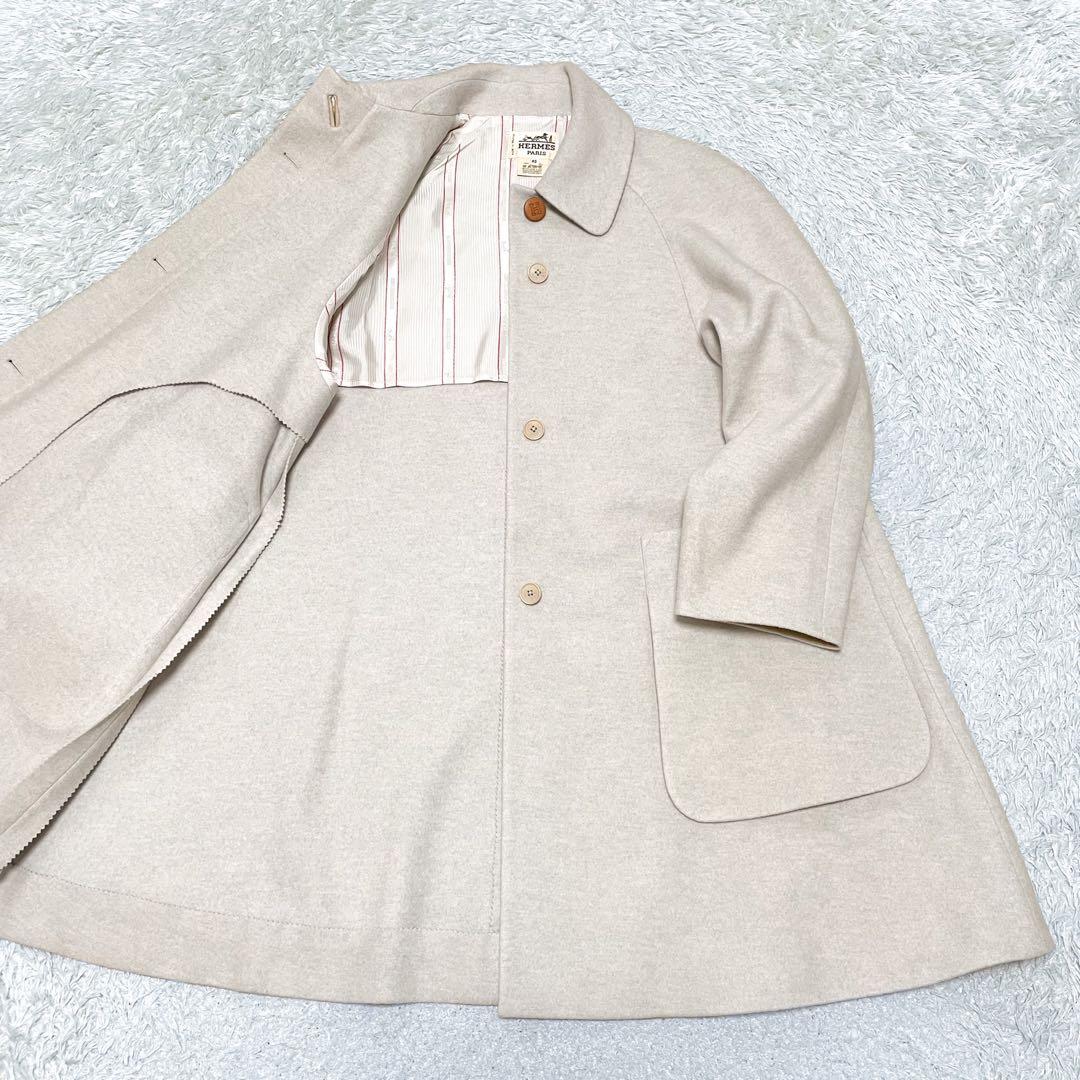 希少✨エルメス Hロゴ レザーボタン ダブルフェイス フレアコート レザートリム
