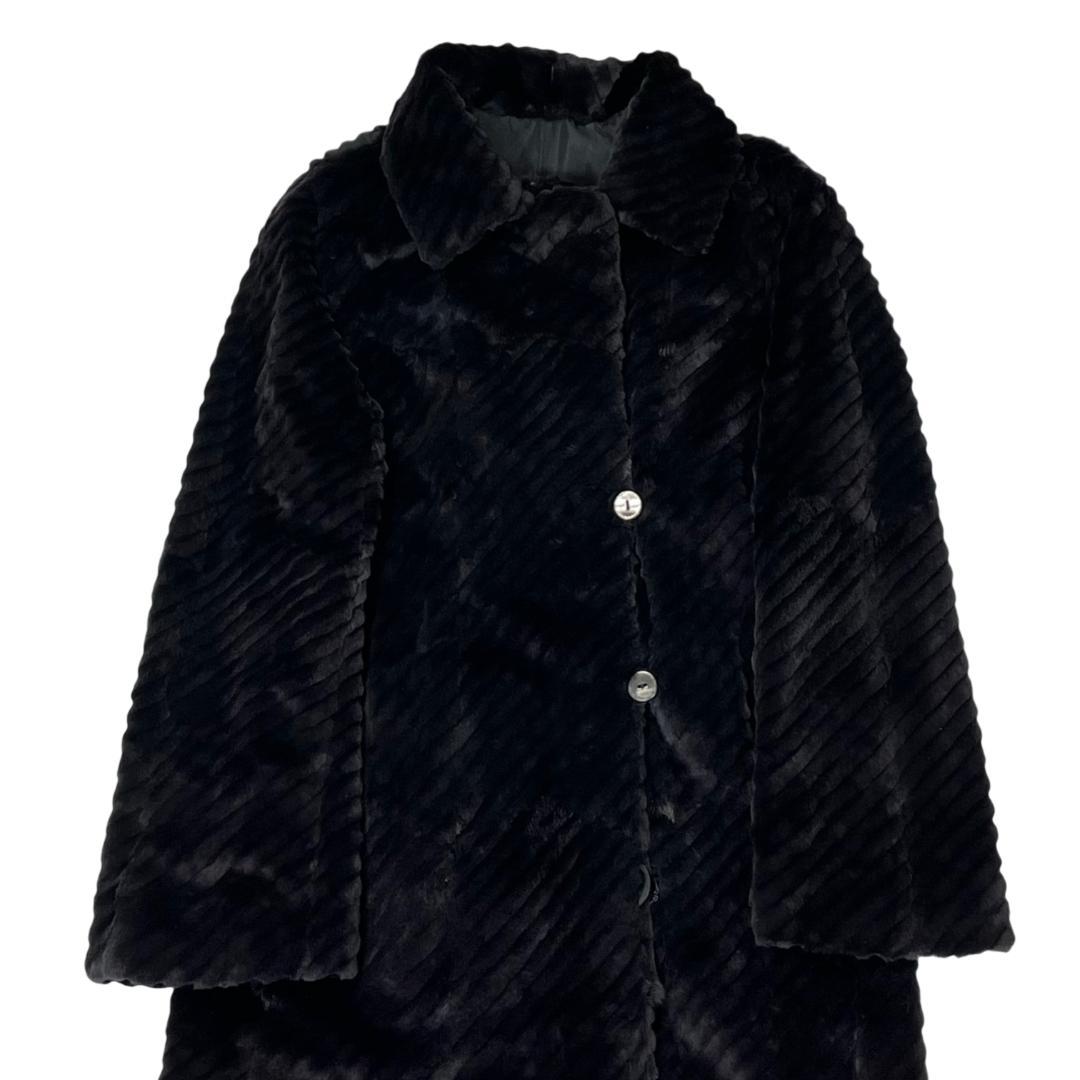 総丈111cm 近代デザイン ミンクロングコート ブラック リバーシブル