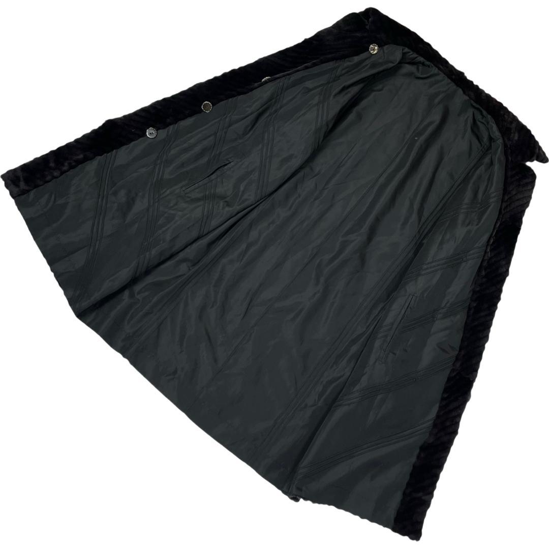 総丈111cm 近代デザイン ミンクロングコート ブラック リバーシブル