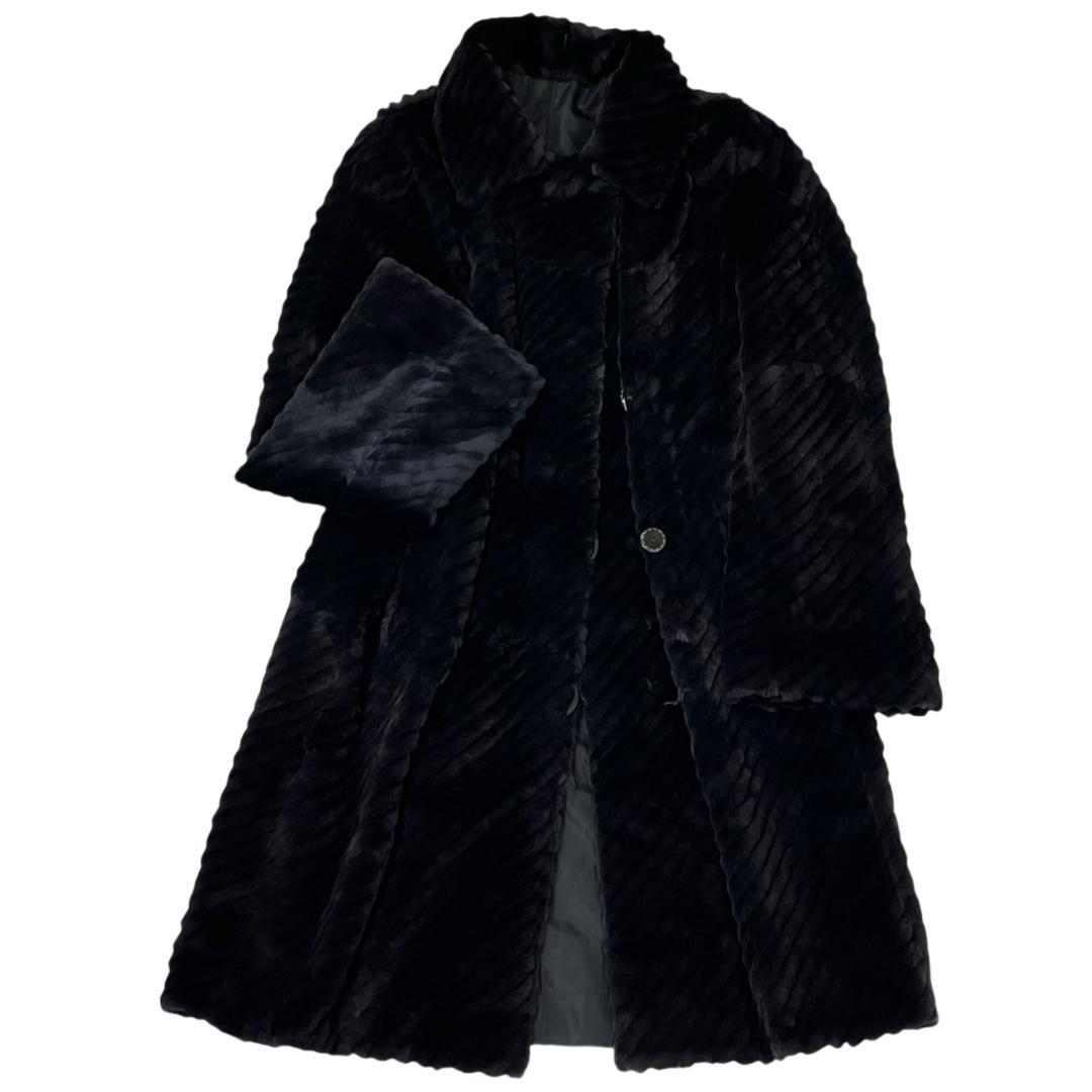 総丈111cm 近代デザイン ミンクロングコート ブラック リバーシブル