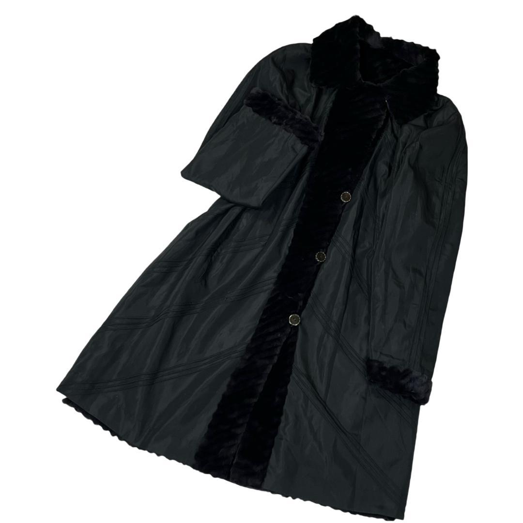 総丈111cm 近代デザイン ミンクロングコート ブラック リバーシブル