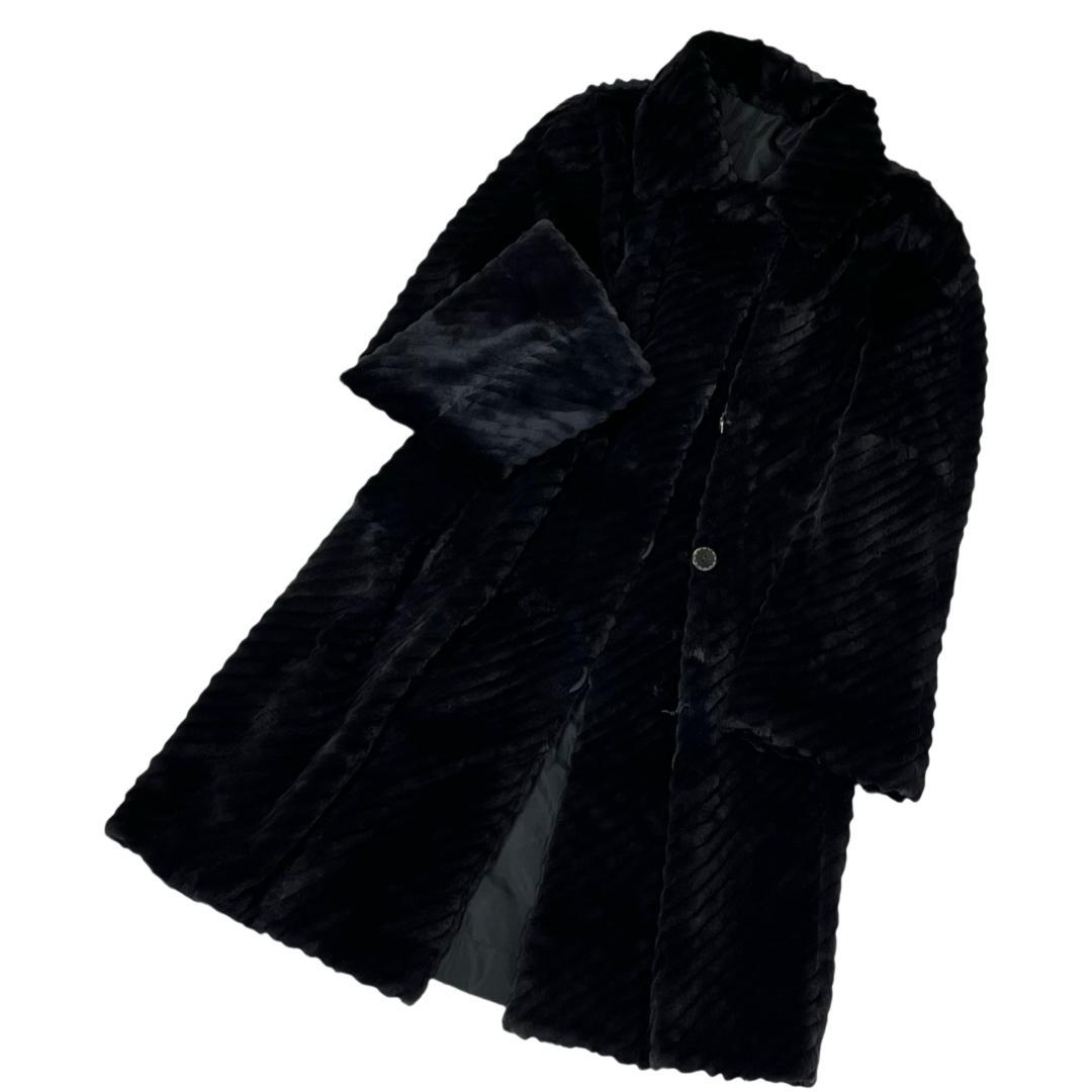 総丈111cm 近代デザイン ミンクロングコート ブラック リバーシブル