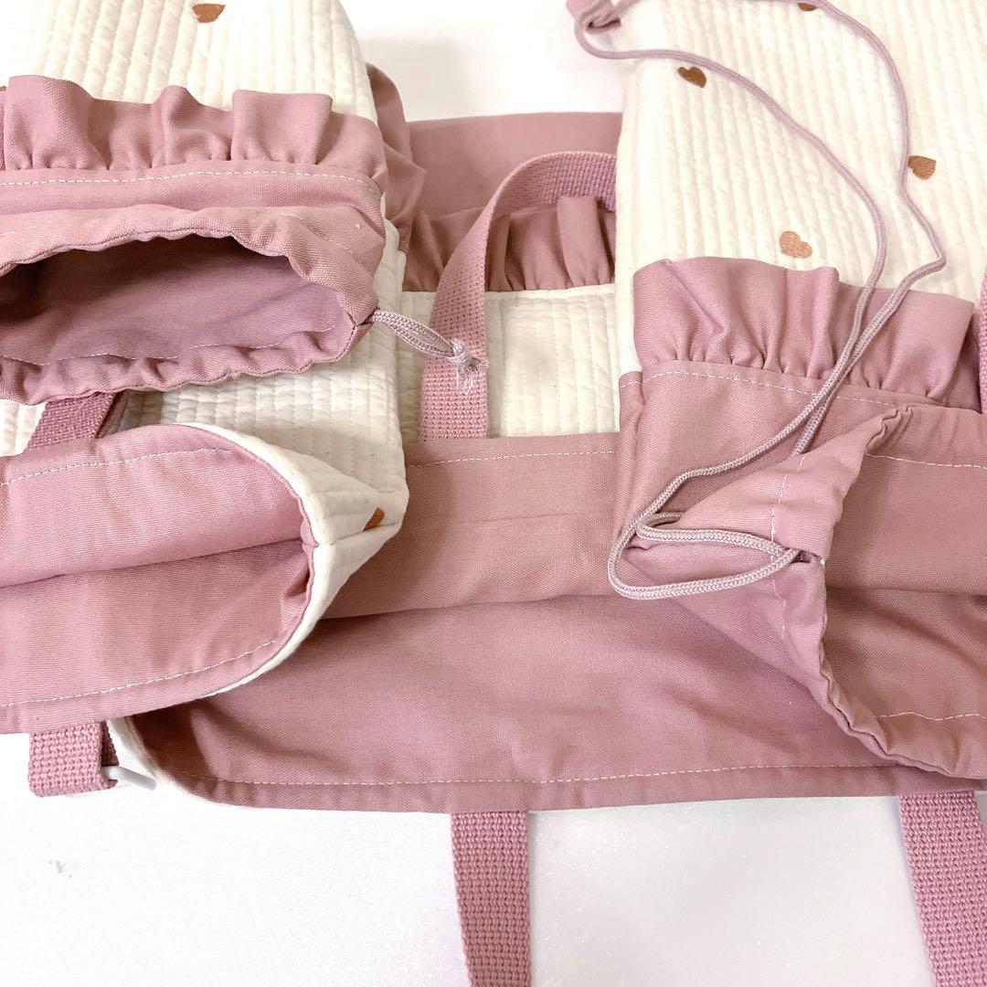 お急ぎ　レッスンバッグ ナップサック　上履き入れ　コップ袋　ヌビ　ハート刺繍