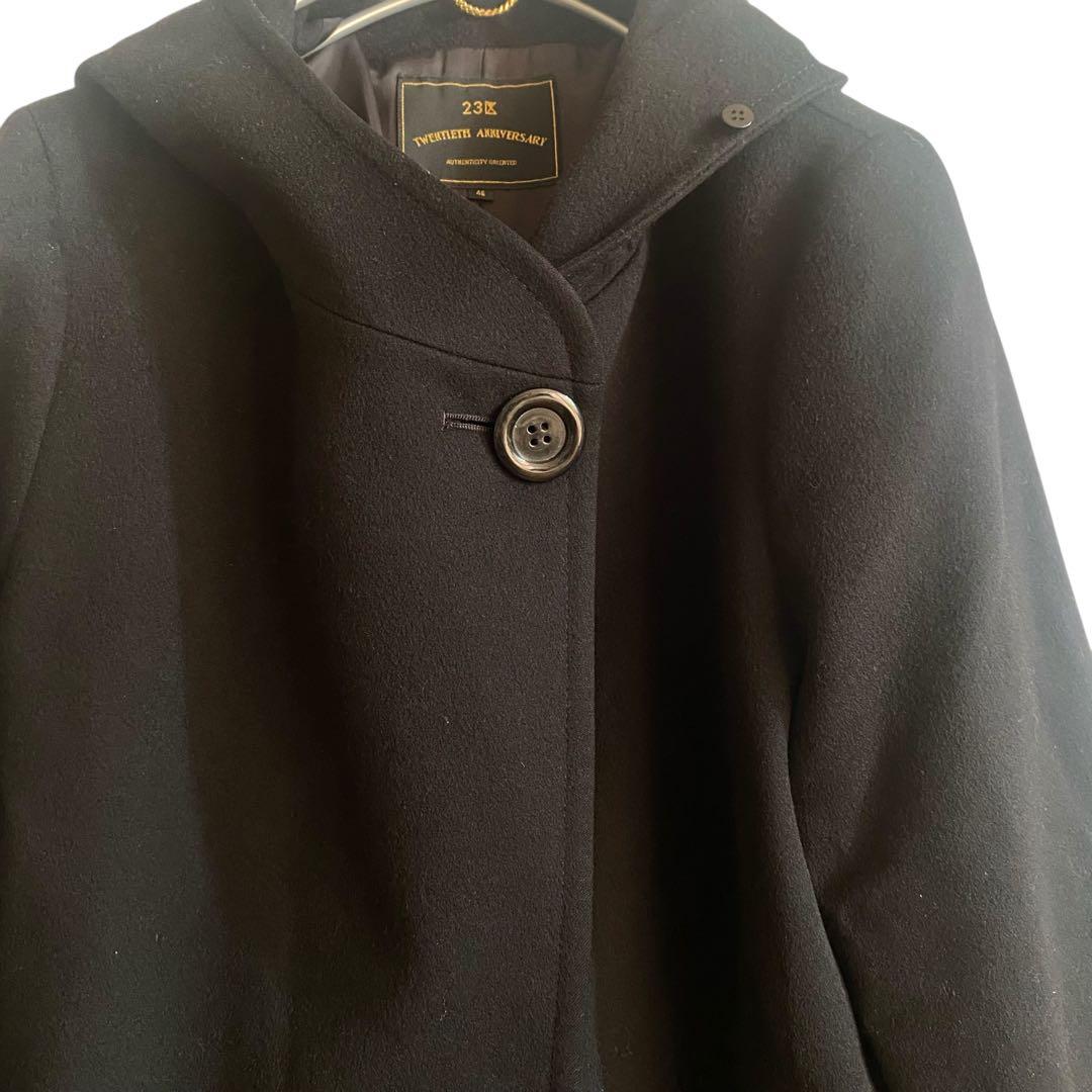 23区 20周年記念ロロピアーナ ピュアウールロングコート ブラック 3L 46