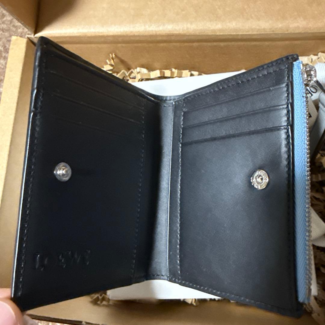 極美品　LOEWE 二つ折り財布 青/グレー/緑