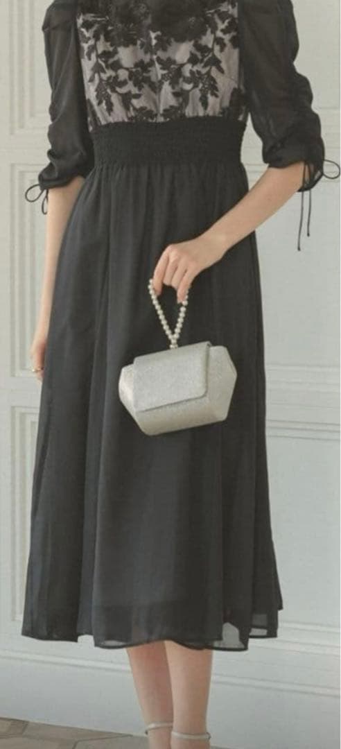 Dorry　Doll　フラワーレース×オーガンジードレス　チャコール　ネイビー