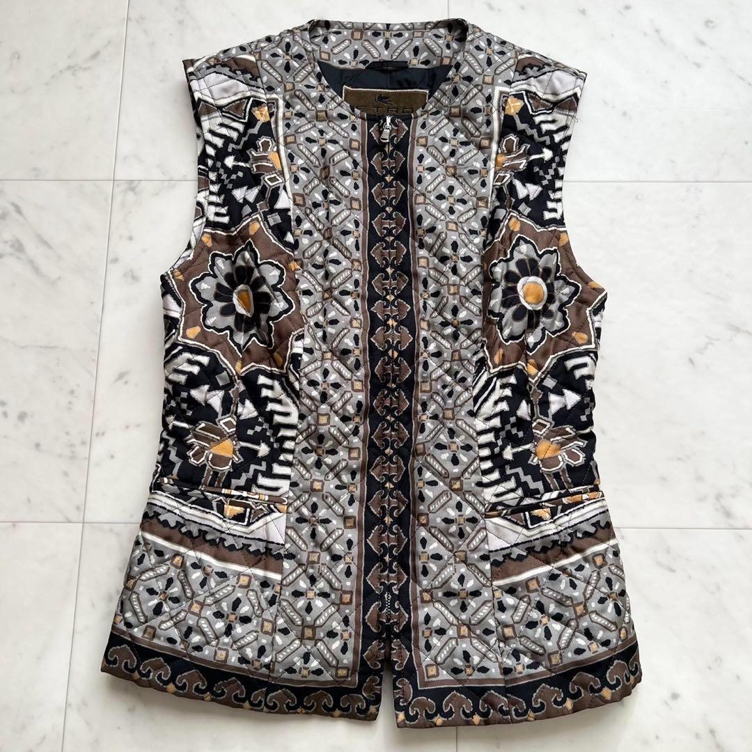 ETRO シルク バンダナ キルティング中綿ベスト チャコール 38